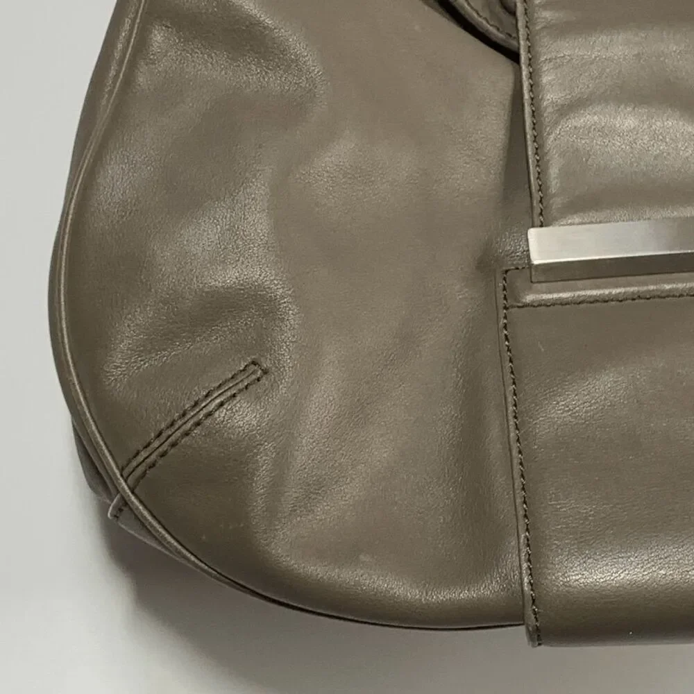 Banana Republic Leather Top Handle Magnetic Closure Hobo Bag Gray taupe color
